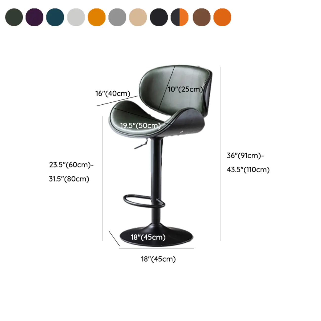 Arched Top Grain Leather Swivel Adjustable Bar Stool #size | homeyfad