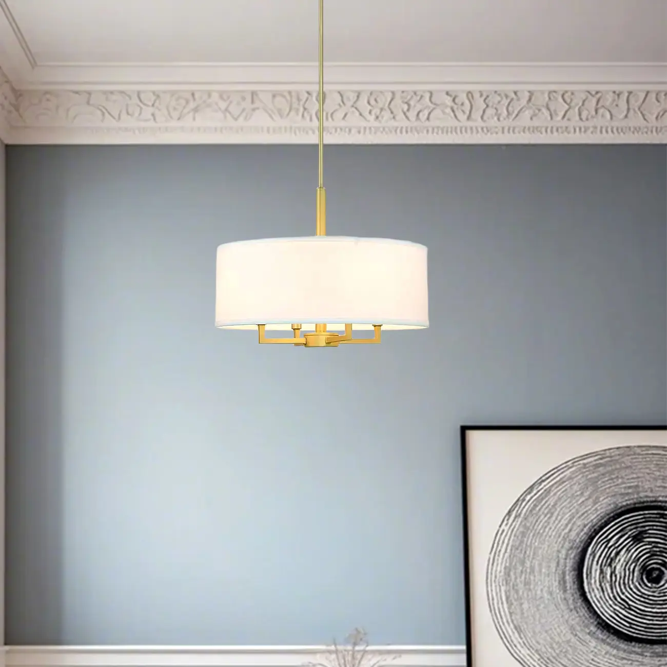 Modern Fabric Drum Chandeliers with Elegant Gold Finish Image - 2 | homeyfad