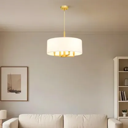 Modern Fabric Drum Chandeliers with Elegant Gold Finish Image - 3