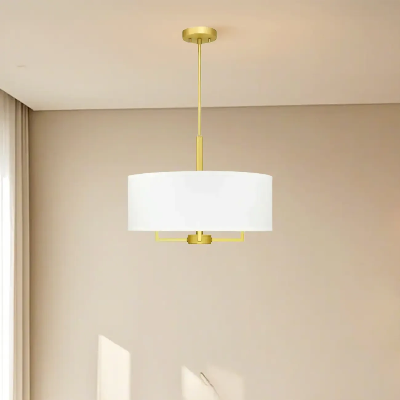 Modern Fabric Drum Chandeliers with Elegant Gold Finish Image - 6