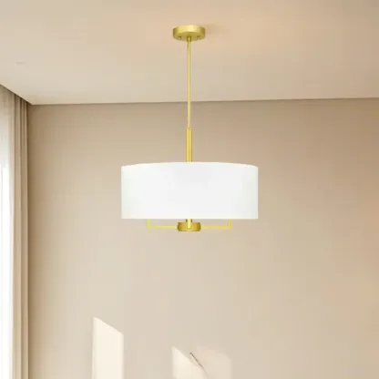 Modern Fabric Drum Chandeliers with Elegant Gold Finish Image - 6