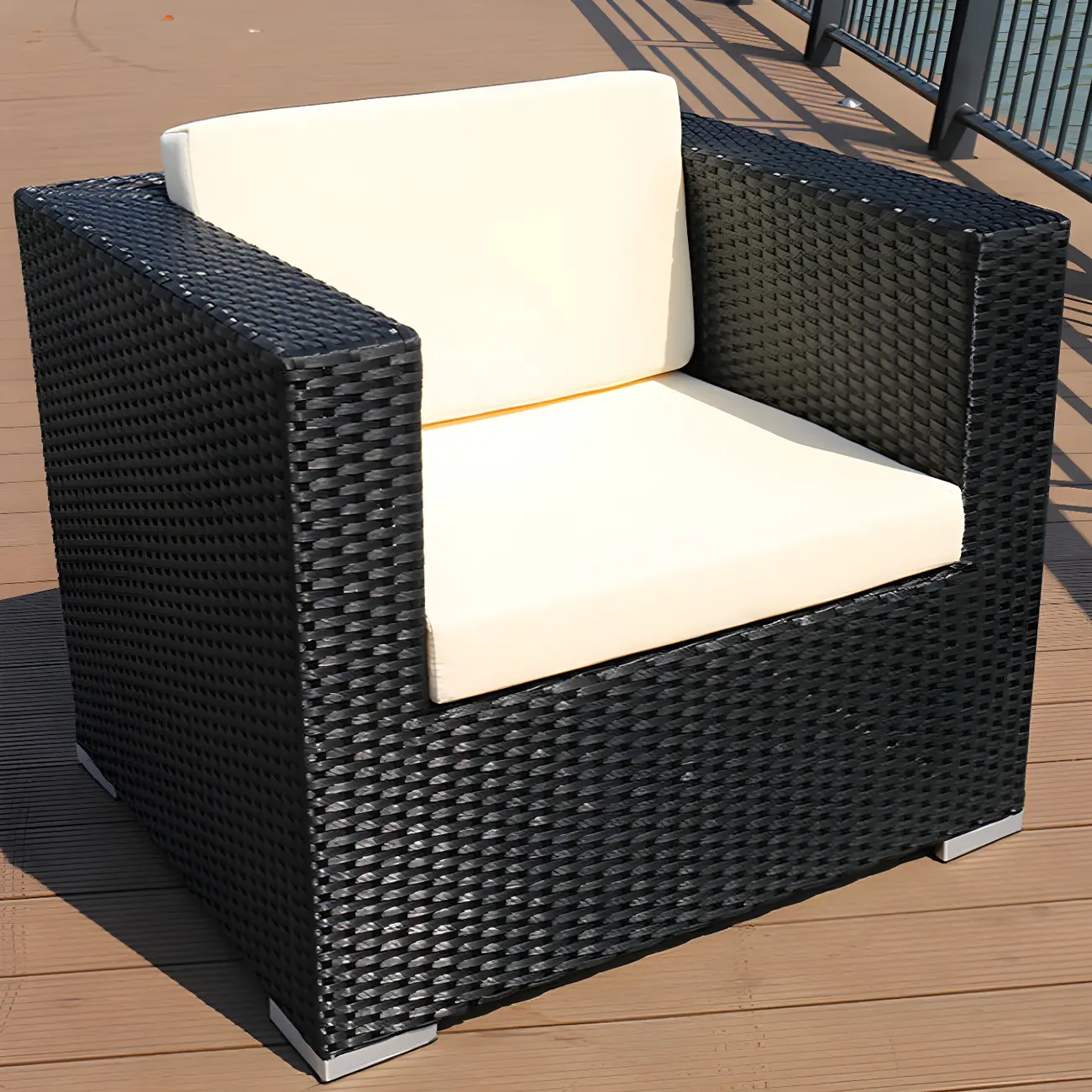 Modern Symmetrical Upholstered Wicker Outdoor Sofa Image - 2 | homeyfad
