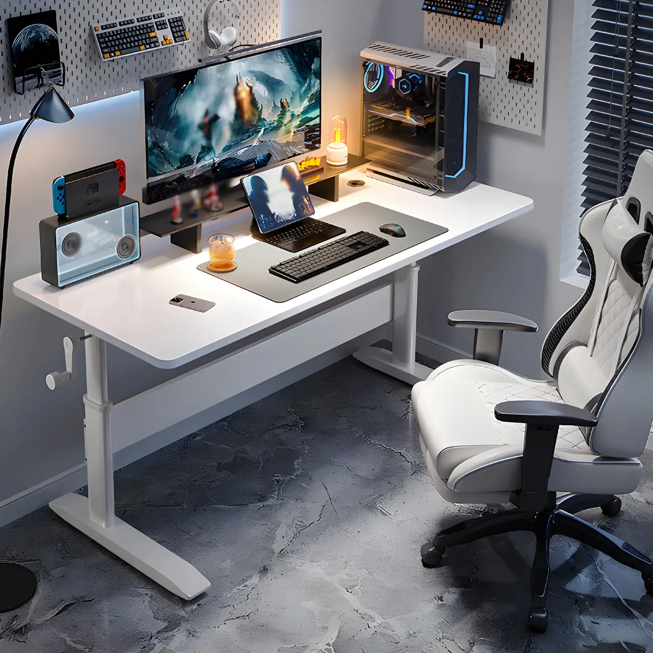 Elegant Wooden T-Shape Adjustable Standing Desk with Storage Image - 1 | homeyfad