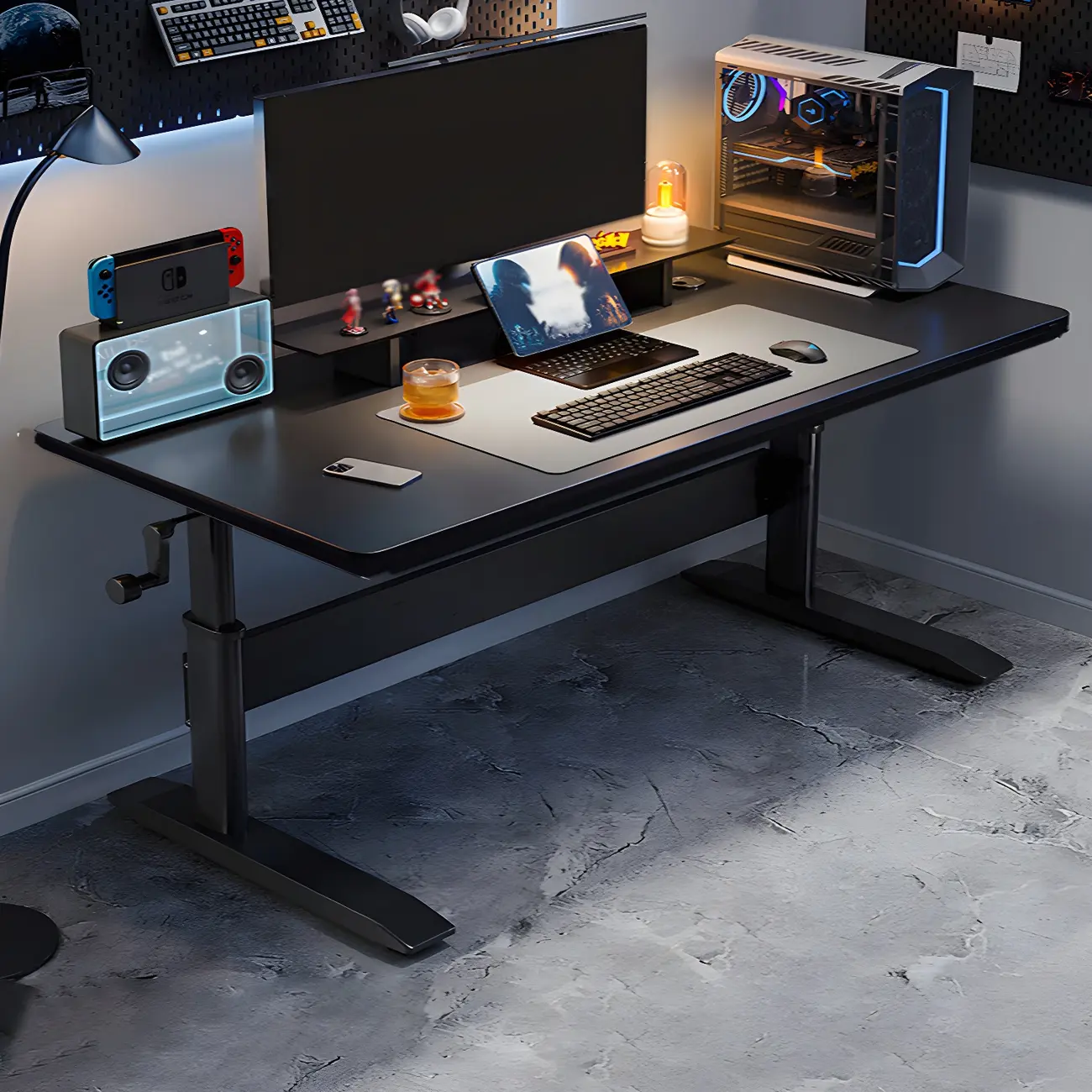 Elegant Wooden T-Shape Adjustable Standing Desk with Storage Image - 2 | homeyfad