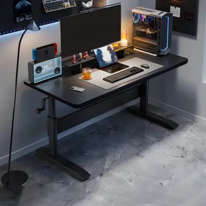 Elegant Wooden T-Shape Adjustable Standing Desk with Storage Image - 7