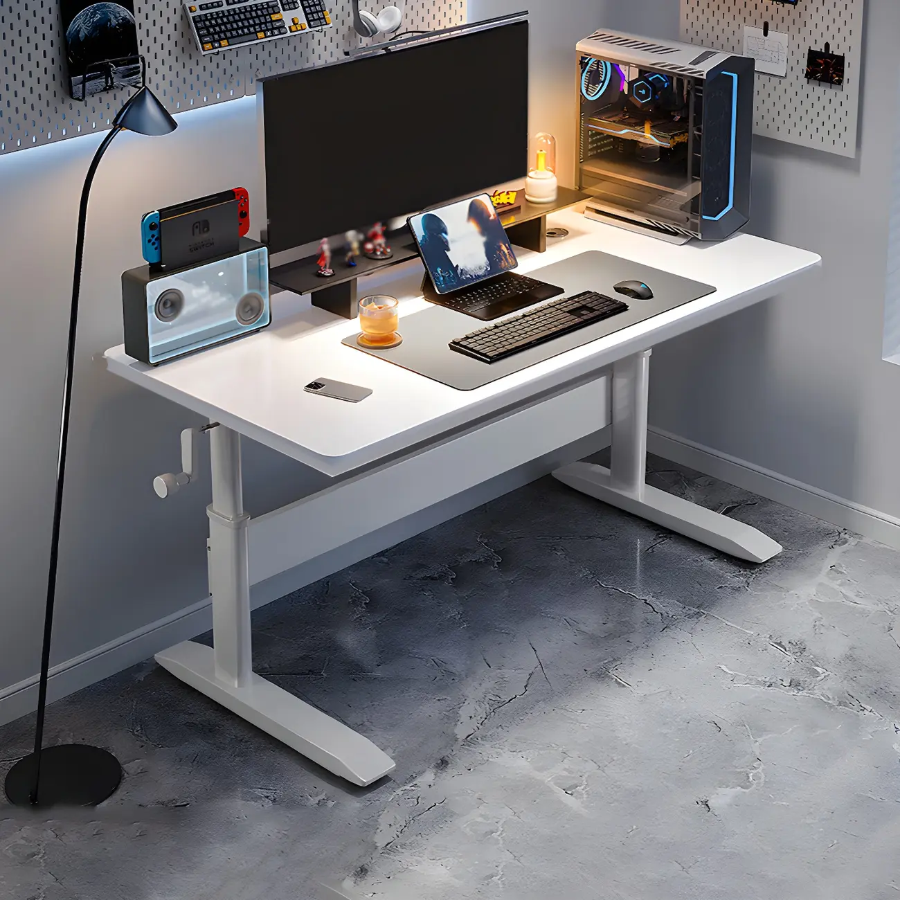 Elegant Wooden T-Shape Adjustable Standing Desk with Storage Image - 10 | homeyfad
