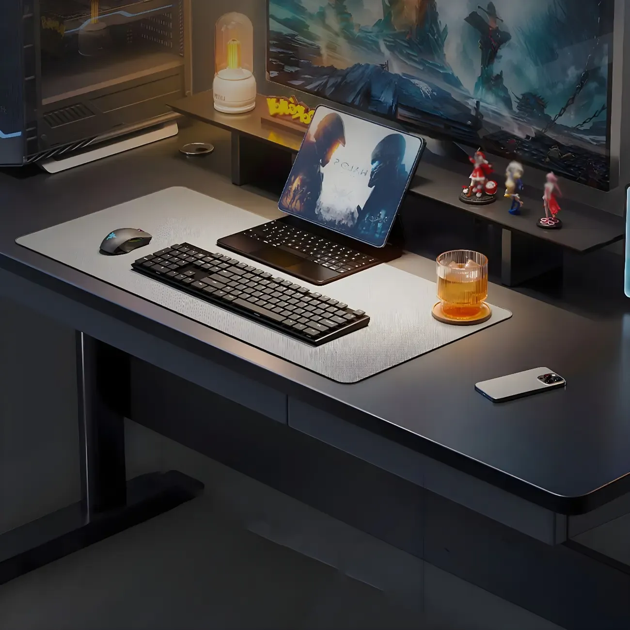 Elegant Wooden T-Shape Adjustable Standing Desk with Storage Image - 12