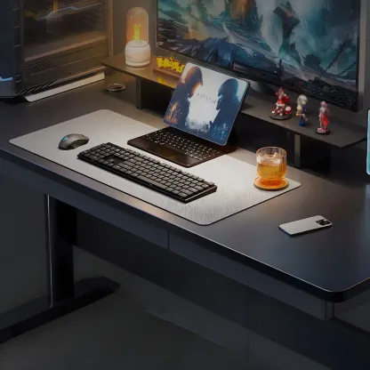 Elegant Wooden T-Shape Adjustable Standing Desk with Storage Image - 12