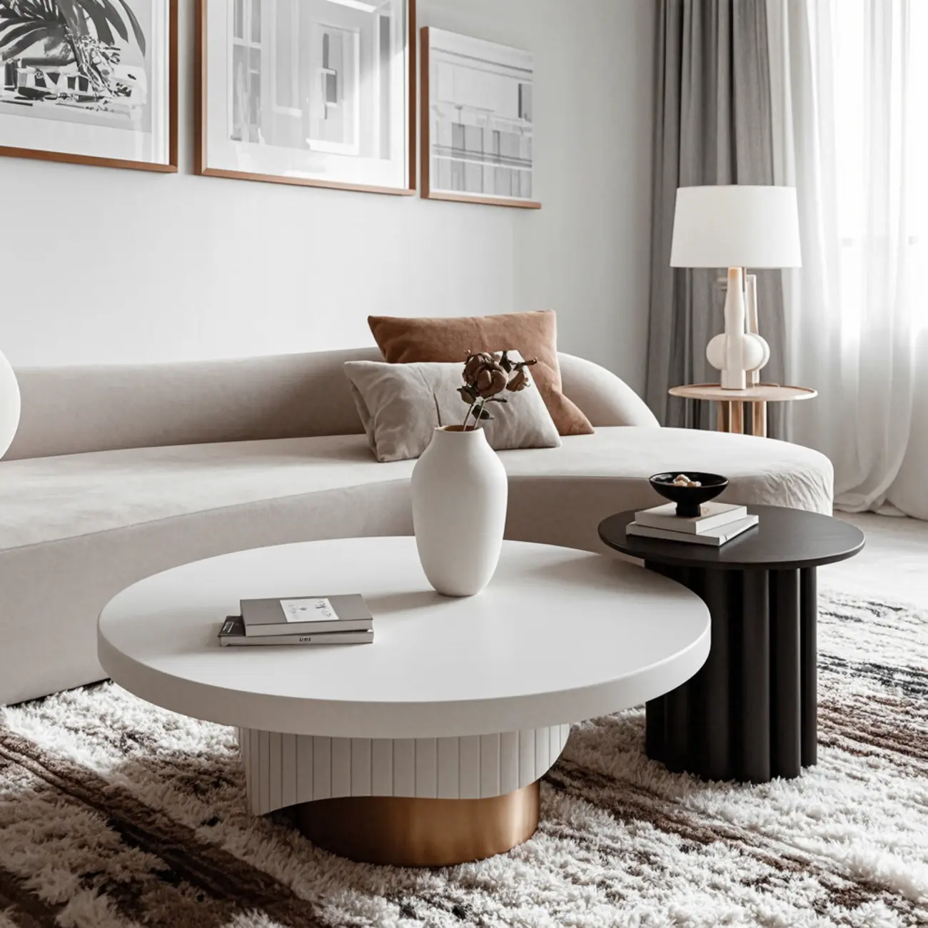White Modern Stump Base Round Wood Coffee Table Image - 1 | homeyfad