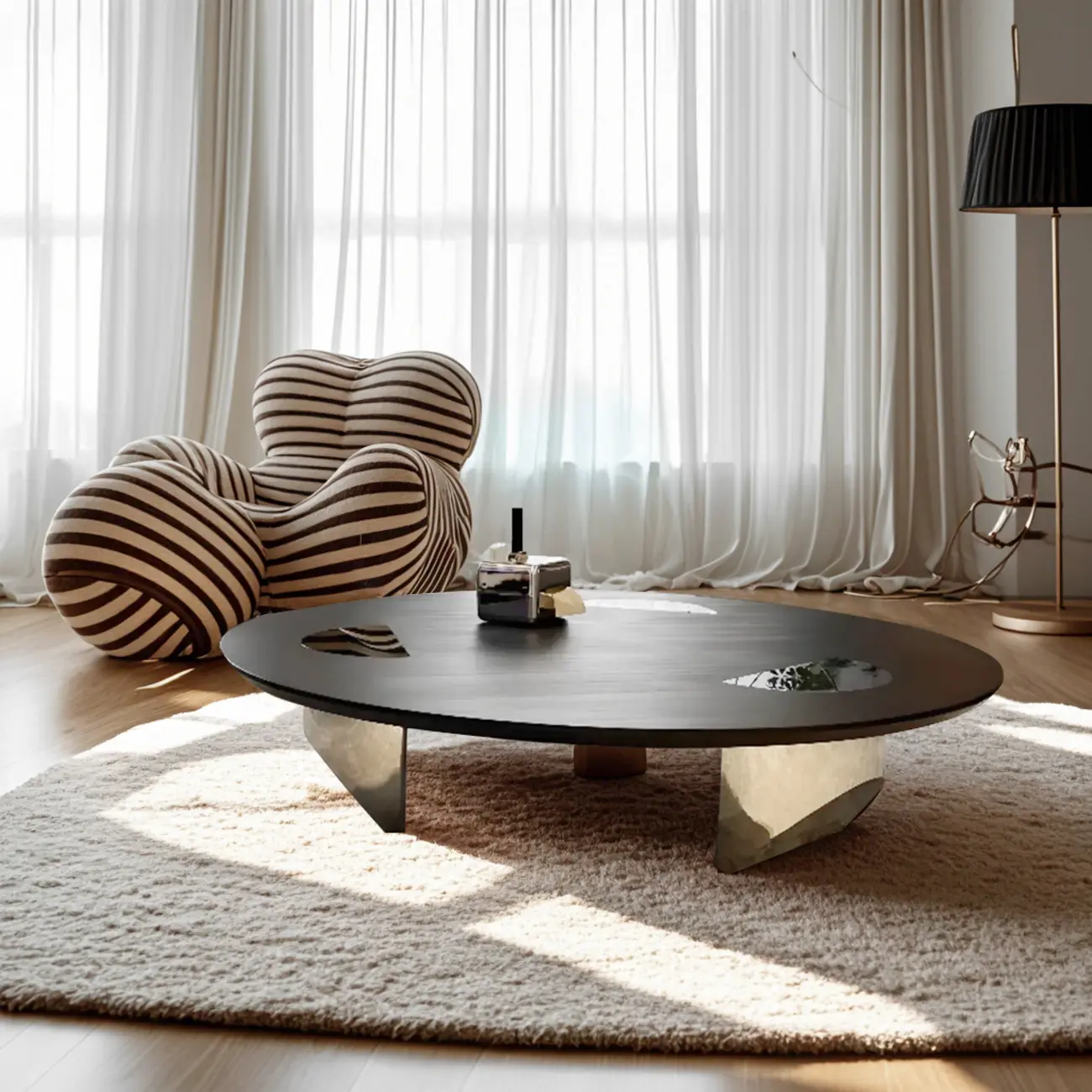 Glam Wood Black Round Table with Abstract Tripod Base Image - 2 | homeyfad