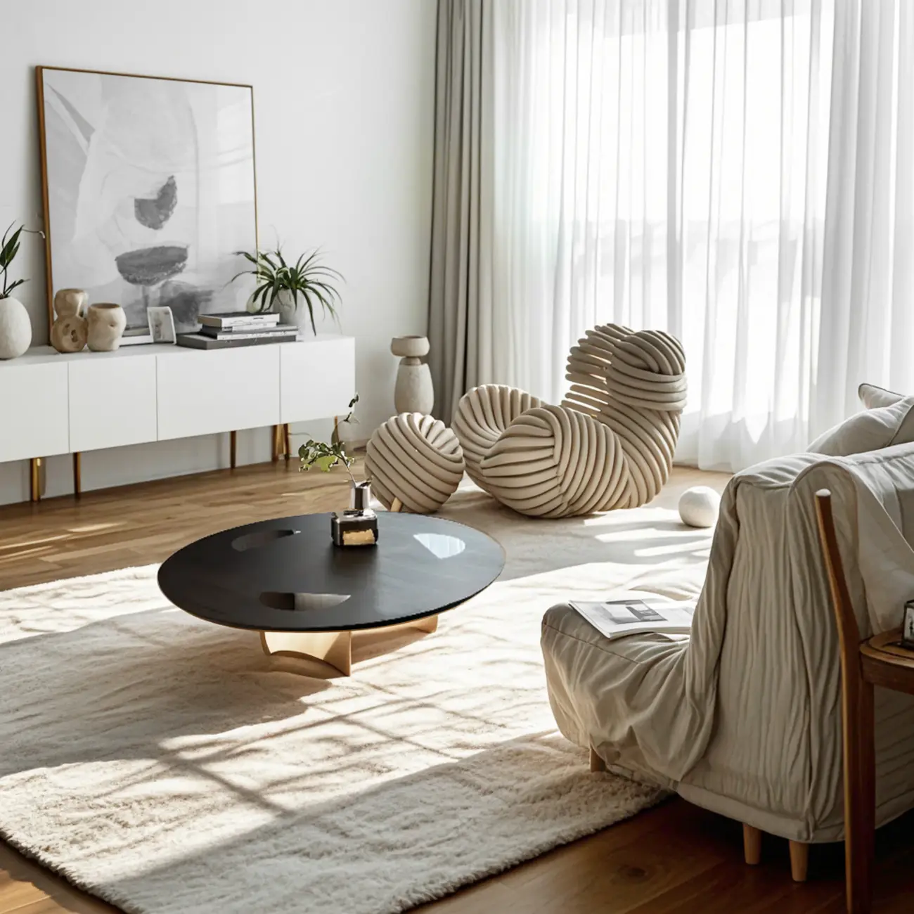 Glam Wood Black Round Table with Abstract Tripod Base Image - 3 | homeyfad