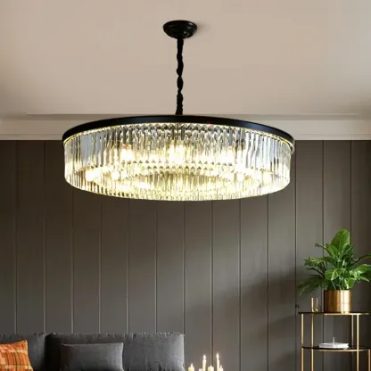 Adjustable Black Round Modern Crystal Chandelier Image - 1