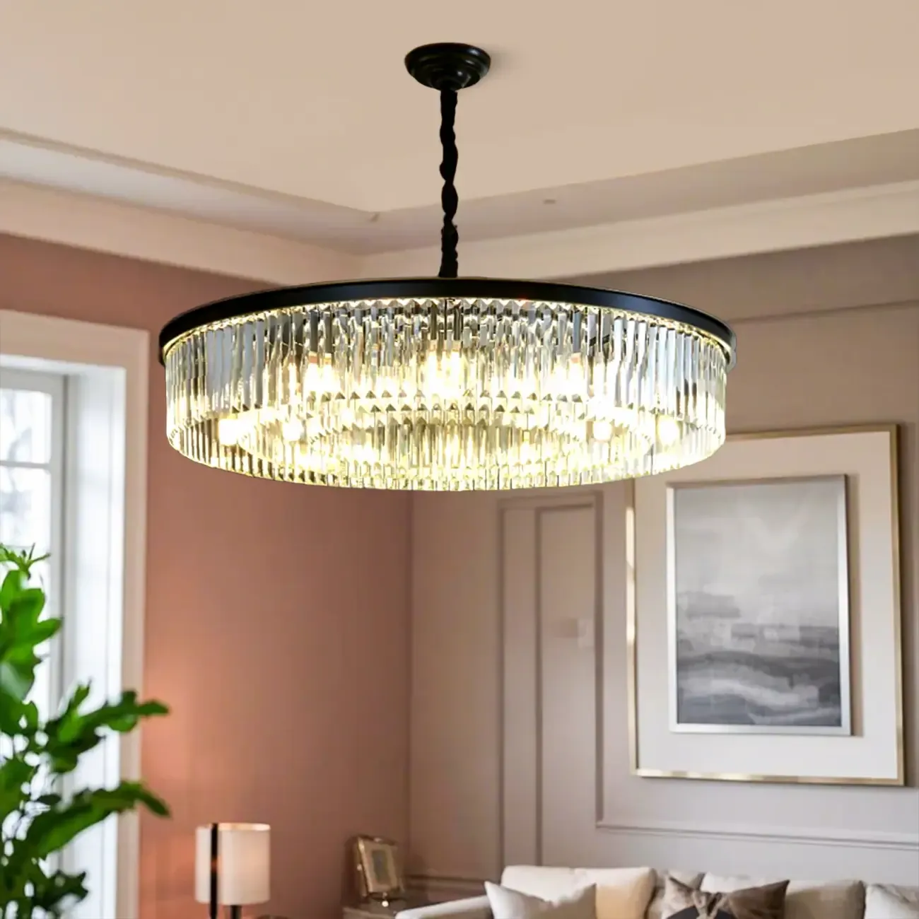Adjustable Black Round Modern Crystal Chandelier Image - 4
