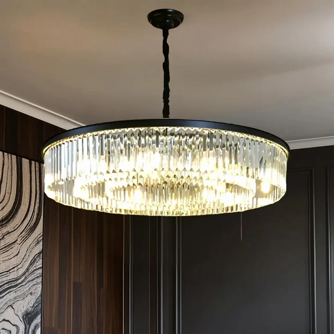 Adjustable Black Round Modern Crystal Chandelier Image - 8