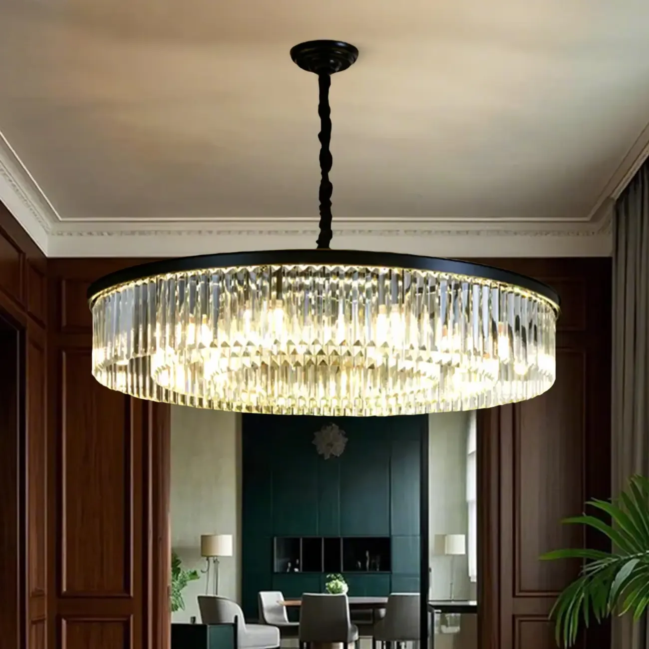 Adjustable Black Round Modern Crystal Chandelier Image - 11