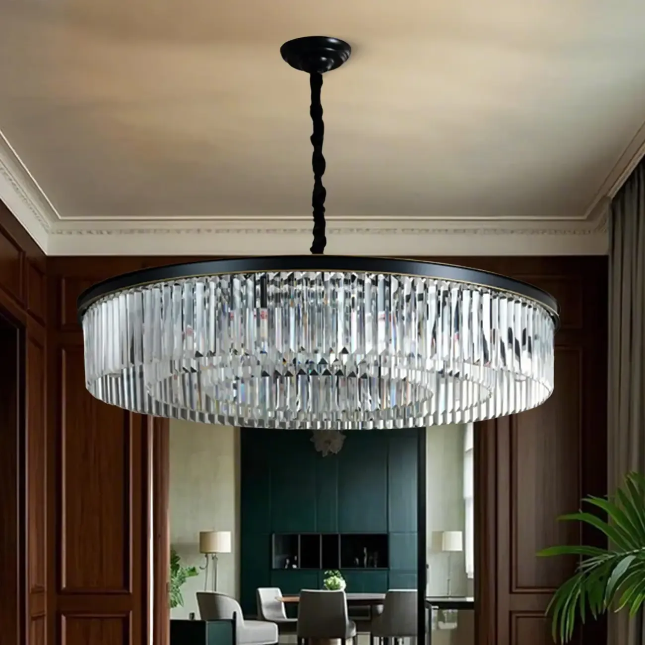Adjustable Black Round Modern Crystal Chandelier Image - 12