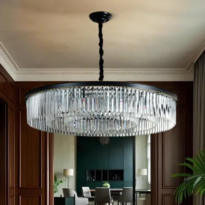 Adjustable Black Round Modern Crystal Chandelier Image - 12
