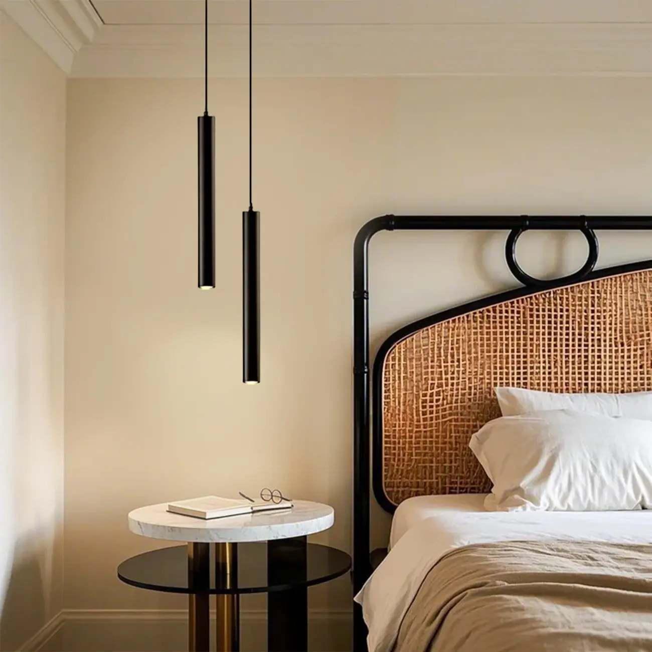 Sleek Long Tube Black Aluminum Pendant Light for Bedside Image - 2 | homeyfad
