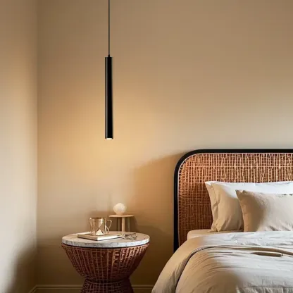 Sleek Long Tube Black Aluminum Pendant Light for Bedside Image - 3