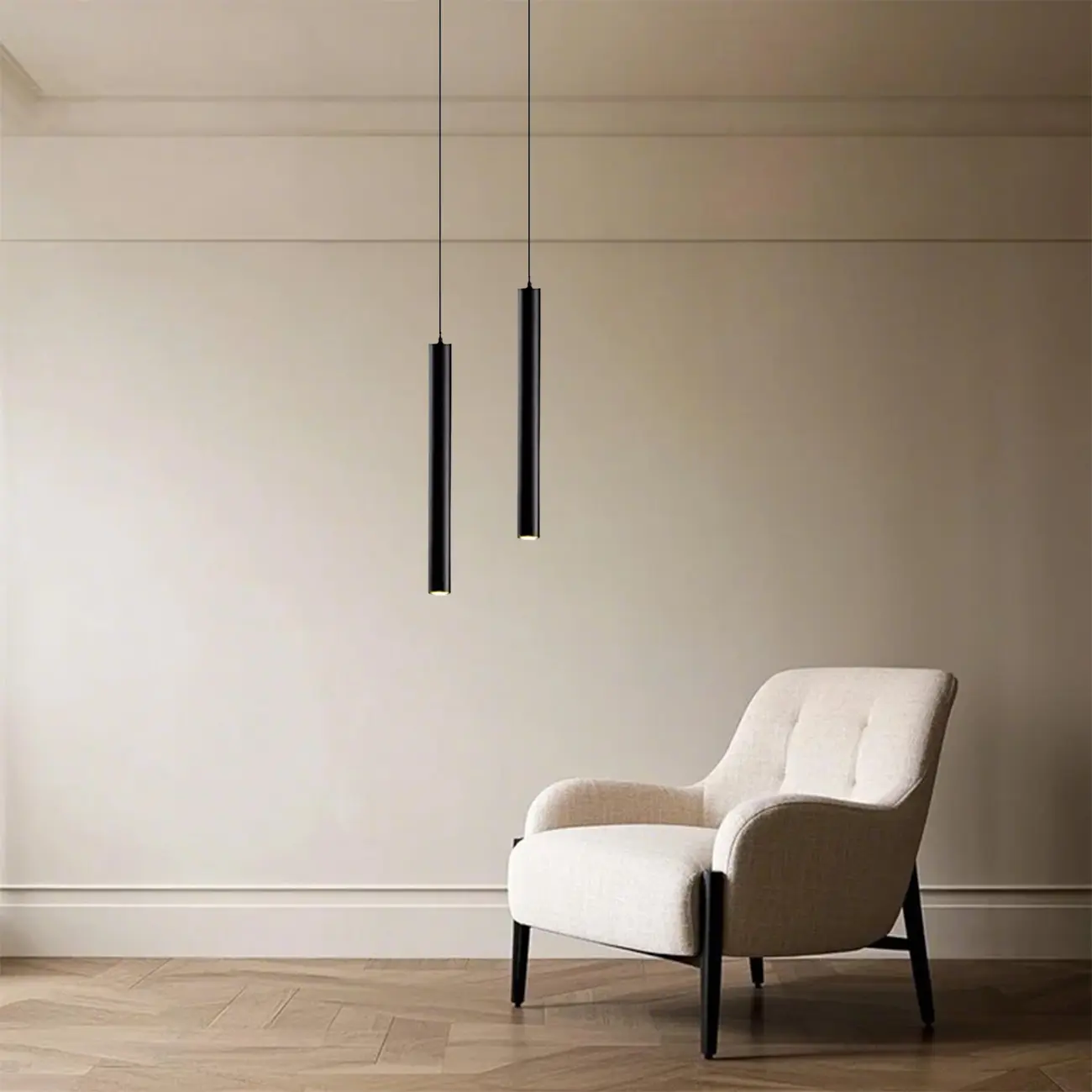 Sleek Long Tube Black Aluminum Pendant Light for Bedside Image - 4 | homeyfad