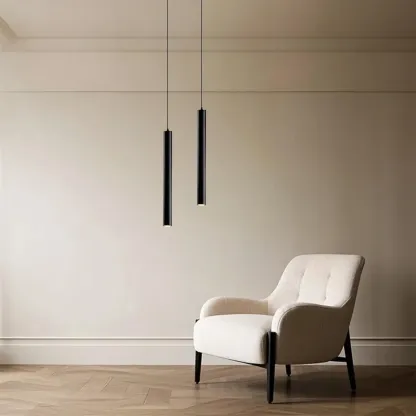 Sleek Long Tube Black Aluminum Pendant Light for Bedside Image - 4