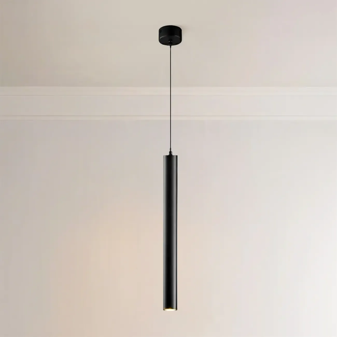 Sleek Long Tube Black Aluminum Pendant Light for Bedside Image - 12