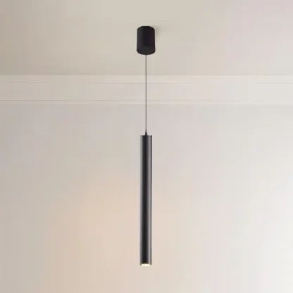 Sleek Long Tube Black Aluminum Pendant Light for Bedside Image - 13