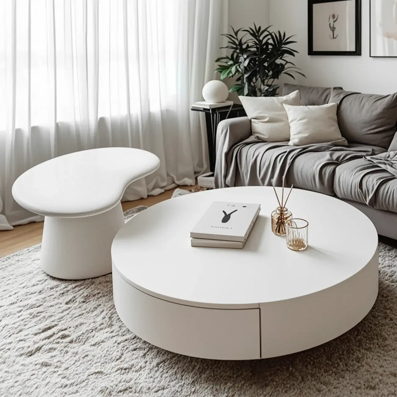 2 Drawers Round Wooden Nested Coffee Table for Home Image - 1