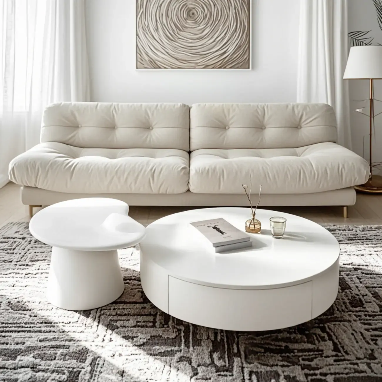 2 Drawers Round Wooden Nested Coffee Table for Home Image - 2
