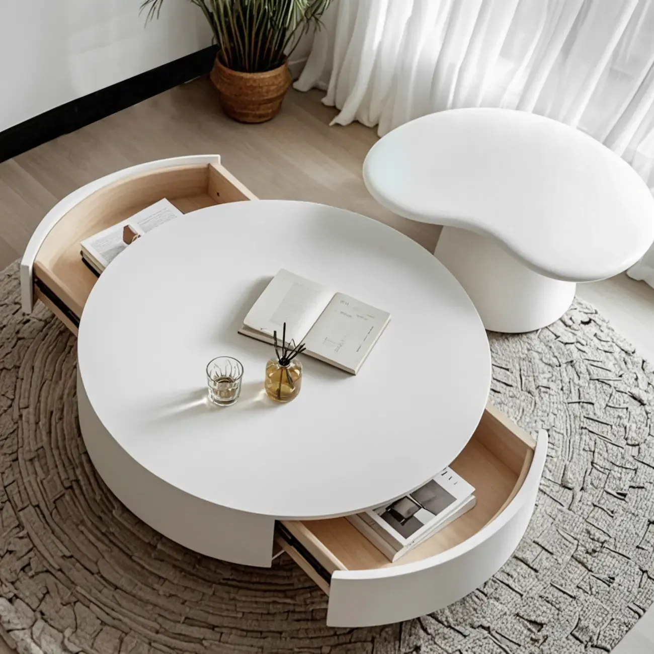 2 Drawers Round Wooden Nested Coffee Table for Home Image - 3