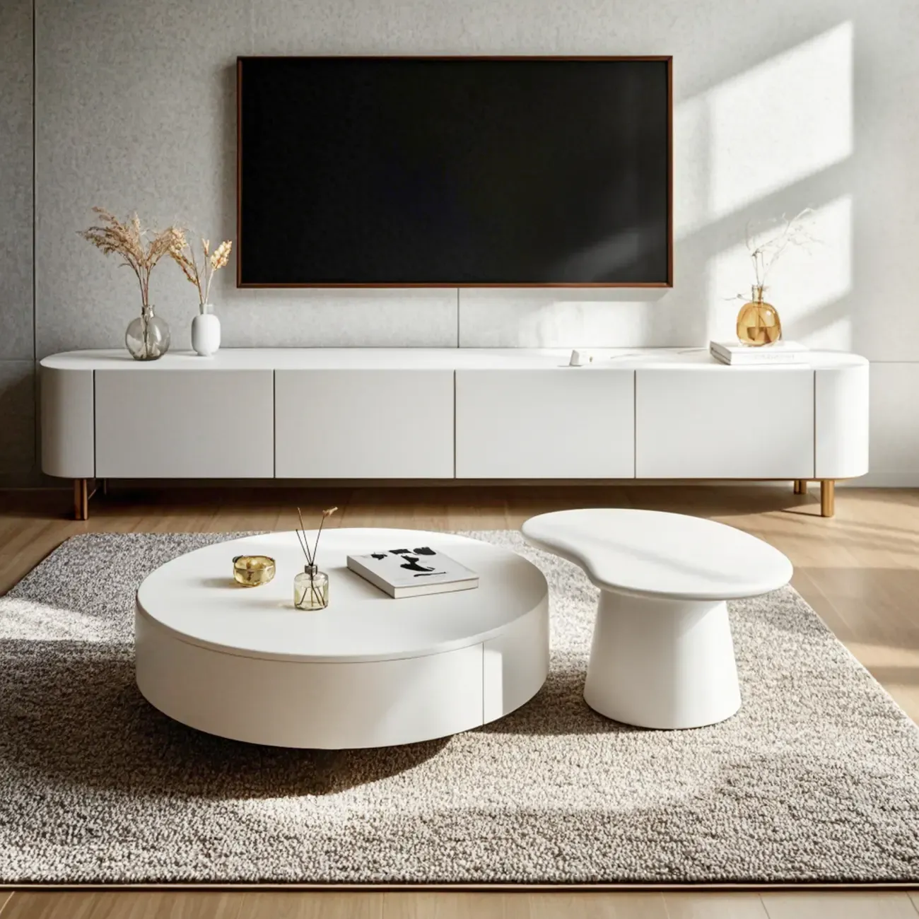 2 Drawers Round Wooden Nested Coffee Table for Home Image - 4