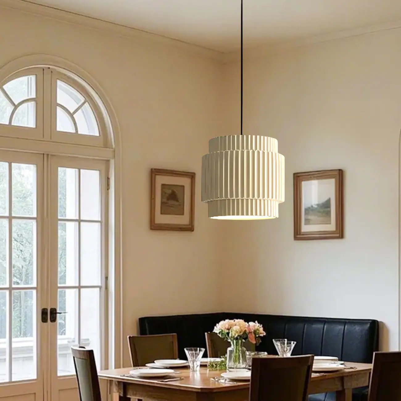 Modern White Stripe Cylinder Resin Pendant Light for Living Room Image - 6 | homeyfad