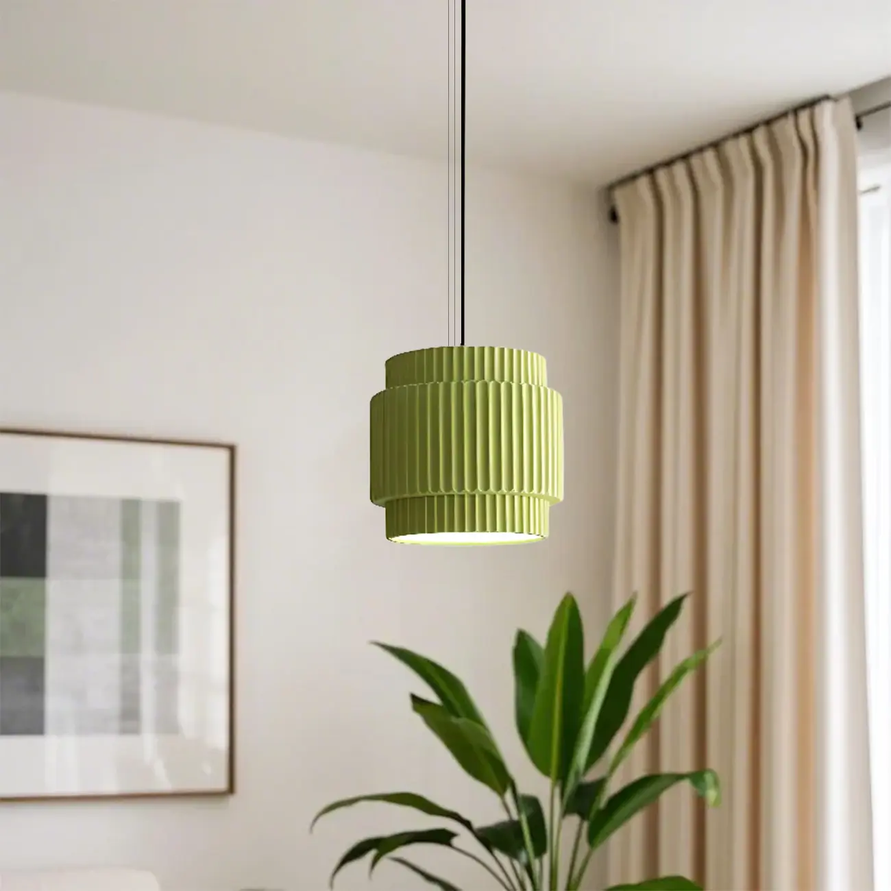 Modern White Stripe Cylinder Resin Pendant Light for Living Room Image - 8 | homeyfad