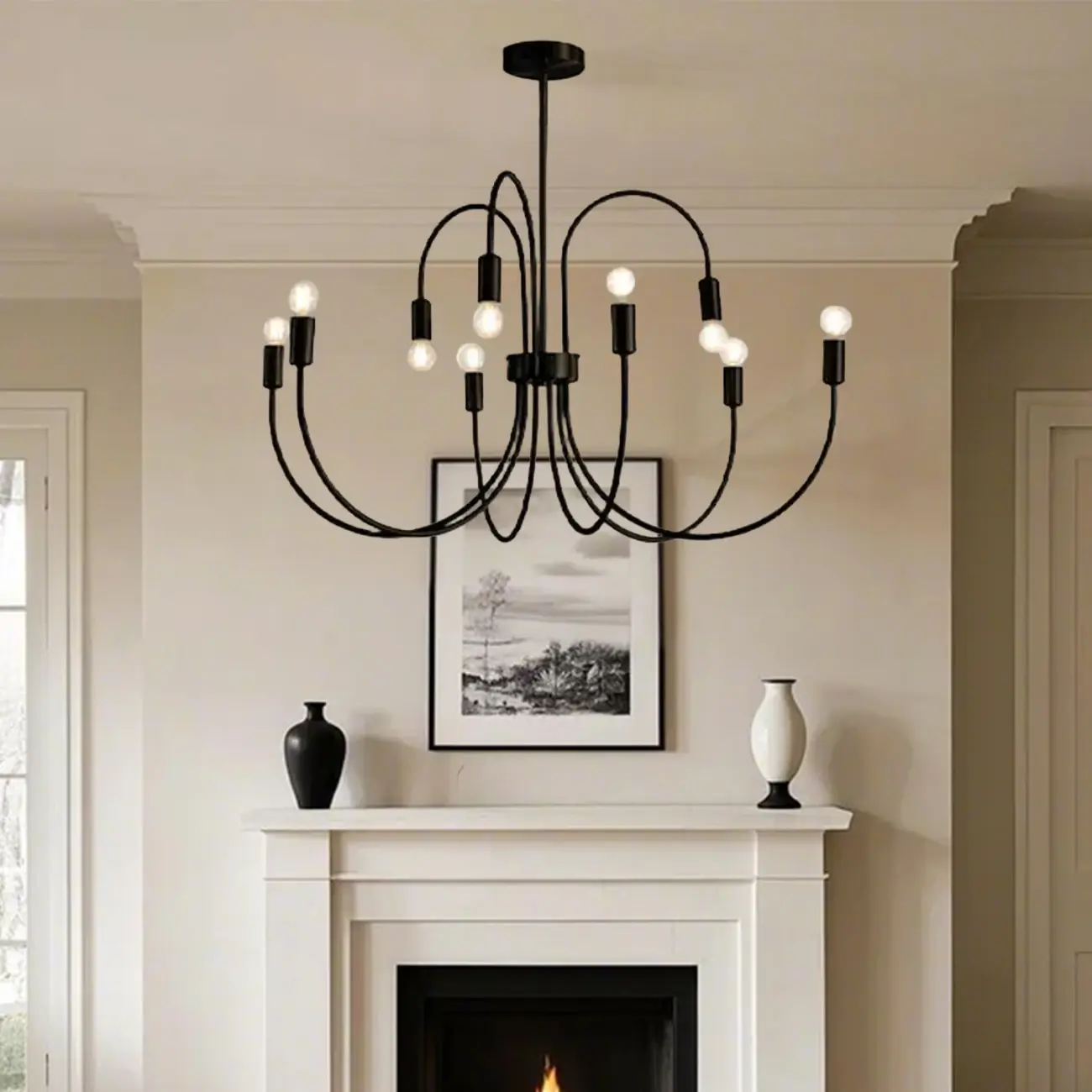 2 Tiers Industrial Black Iron Chandelier for Modern Interiors Image - 1 | homeyfad
