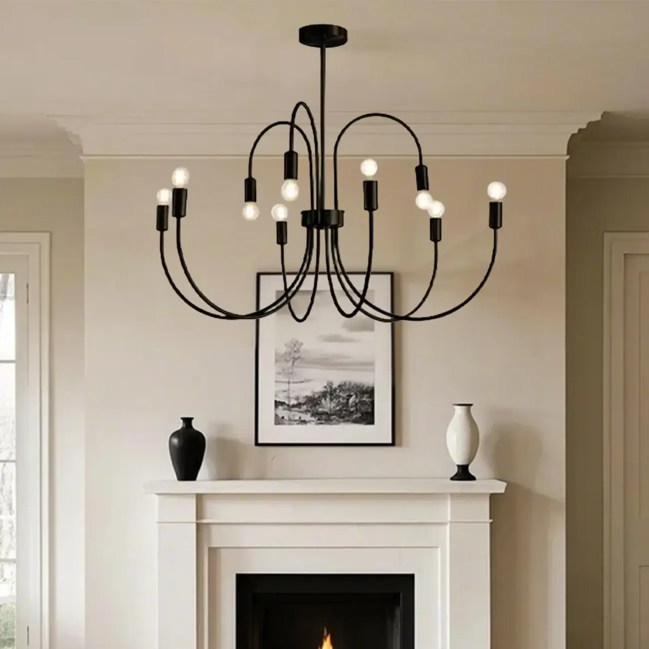 2 Tiers Industrial Black Iron Chandelier for Modern Interiors Image - 1