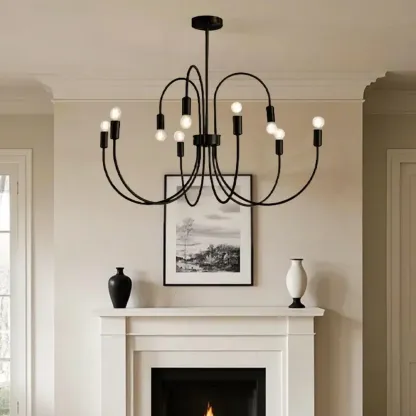 2 Tiers Industrial Black Iron Chandelier for Modern Interiors Image - 1