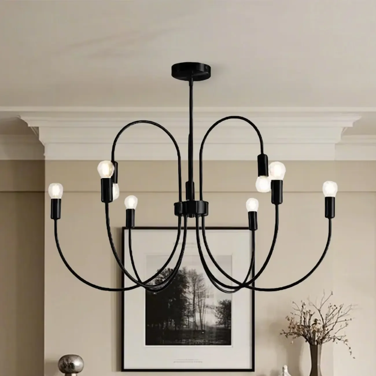 2 Tiers Industrial Black Iron Chandelier for Modern Interiors Image - 12