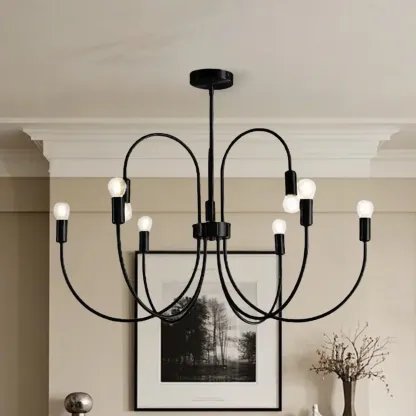 2 Tiers Industrial Black Iron Chandelier for Modern Interiors Image - 12