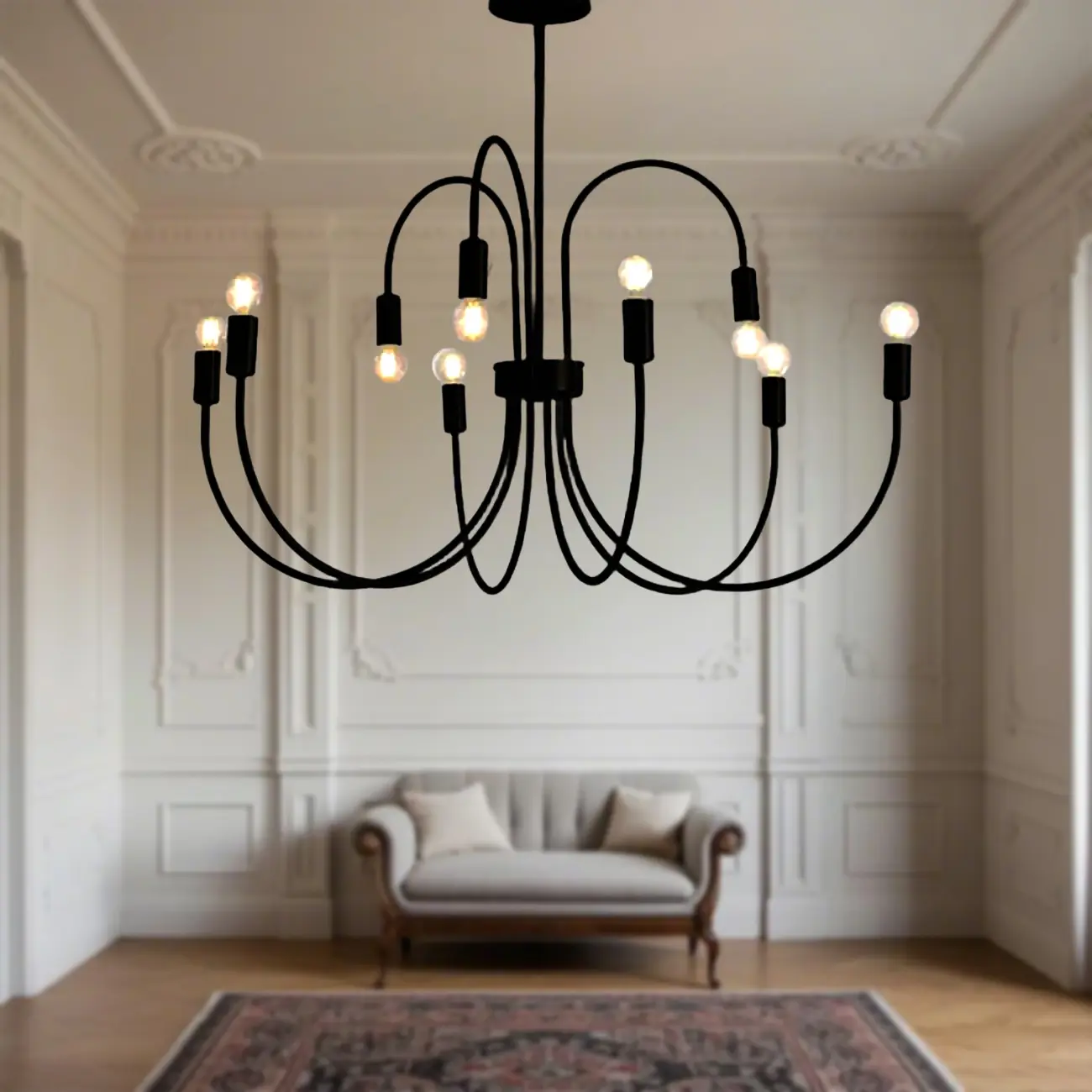 2 Tiers Industrial Black Iron Chandelier for Modern Interiors Image - 4 | homeyfad