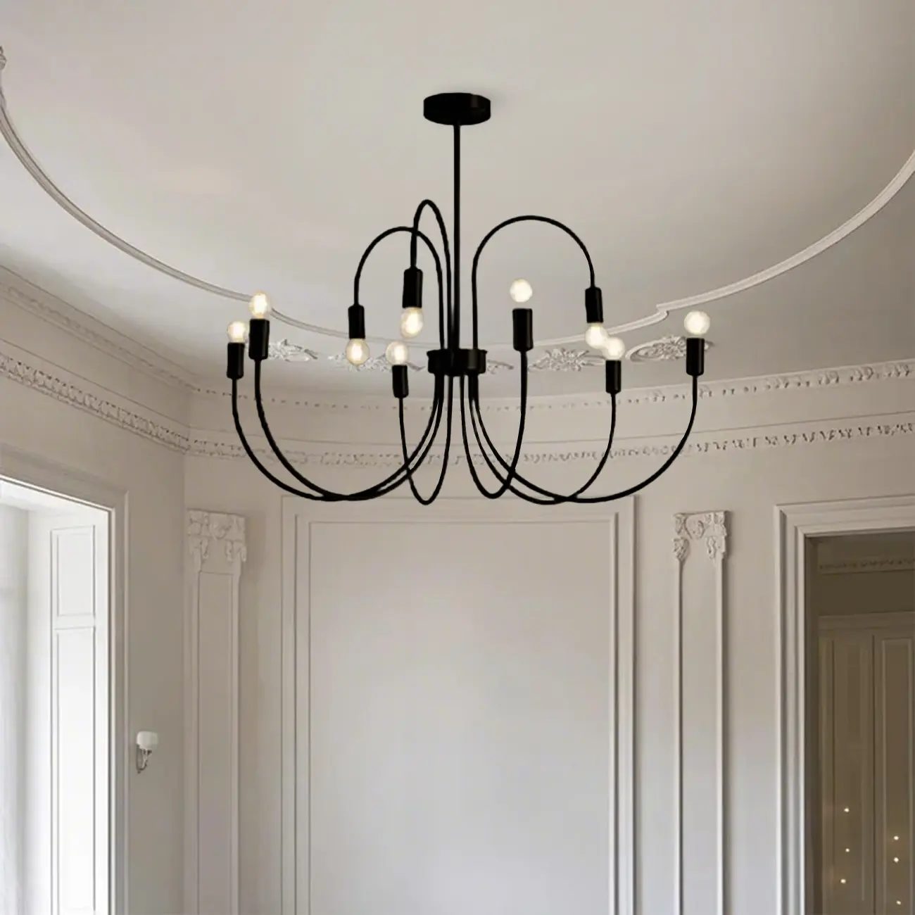 2 Tiers Industrial Black Iron Chandelier for Modern Interiors Image - 5 | homeyfad