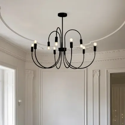 2 Tiers Industrial Black Iron Chandelier for Modern Interiors Image - 5