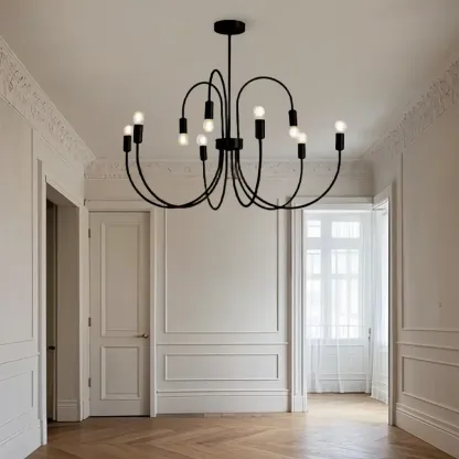 2 Tiers Industrial Black Iron Chandelier for Modern Interiors Image - 6