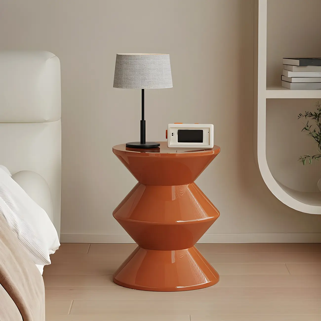 Modern  Orange Bedside Table Round Acrylic Nightstand Image - 1 | homeyfad