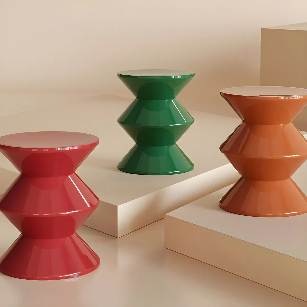 Modern  Orange Bedside Table Round Acrylic Nightstand Image - 3