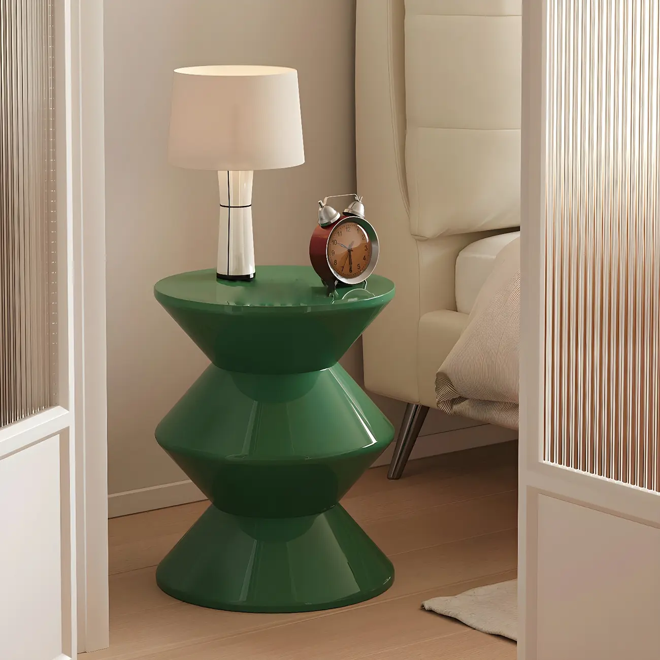 Modern  Orange Bedside Table Round Acrylic Nightstand Image - 2 | homeyfad