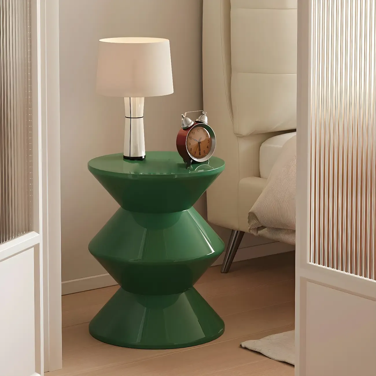 Modern  Orange Bedside Table Round Acrylic Nightstand Image - 2