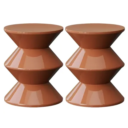 Modern  Orange Bedside Table Round Acrylic Nightstand Image - 29