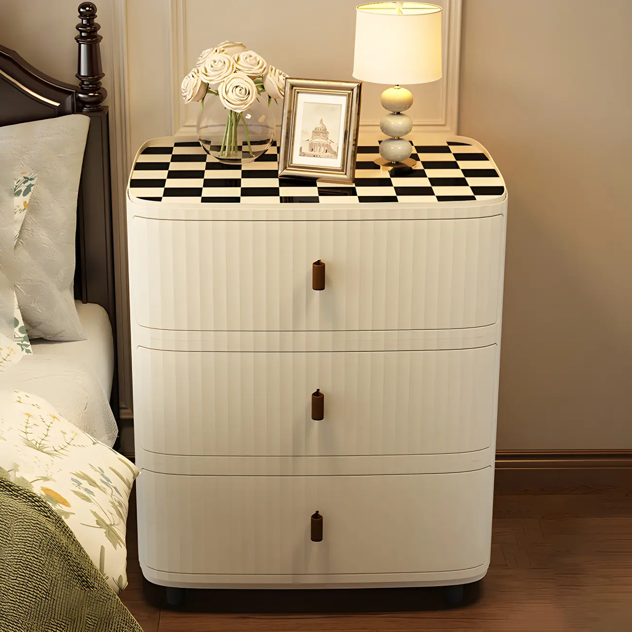 Modern Beige Bedside Table with Drawer Storage Nightstands Image - 1 | homeyfad