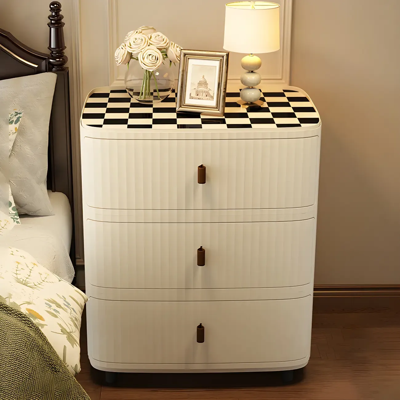 Modern Beige Bedside Table with Drawer Storage Nightstands Image - 1