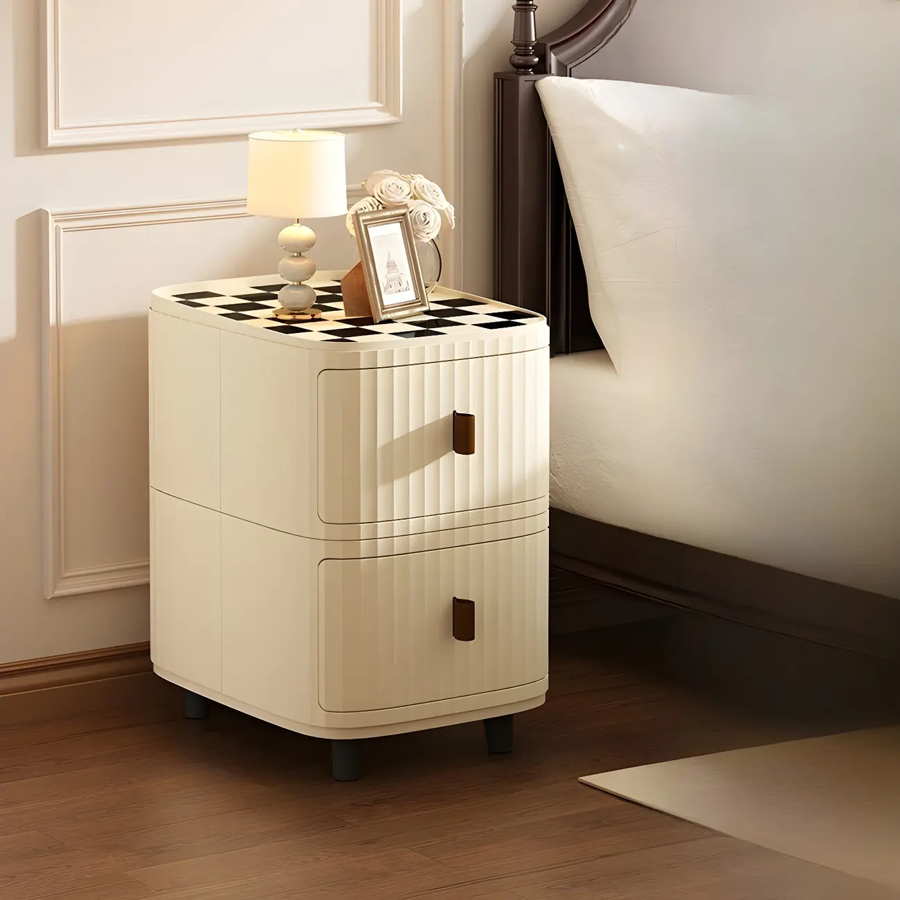 Modern Beige Bedside Table with Drawer Storage Nightstands Image - 3 | homeyfad